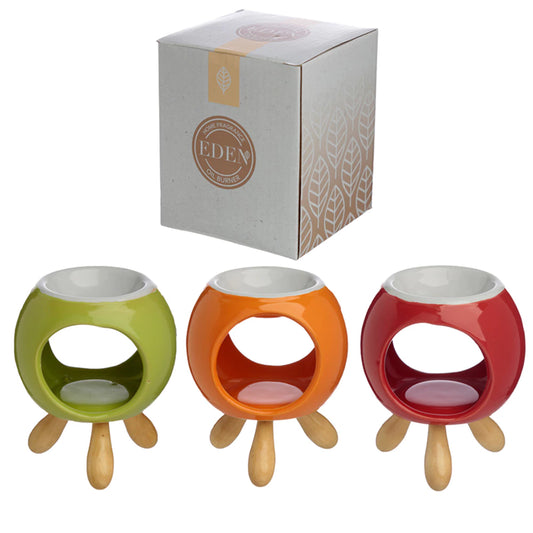 Eden Round Ceramic Oil Burner με ξύλινη βάση.